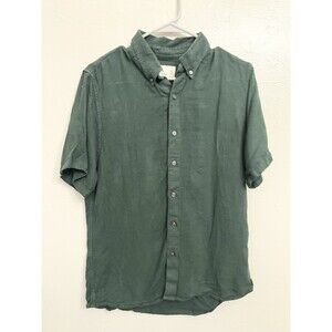 Abercrombie & Fitch Shirt Mens Medium 100% Linen Olive Green Button Down Preppy